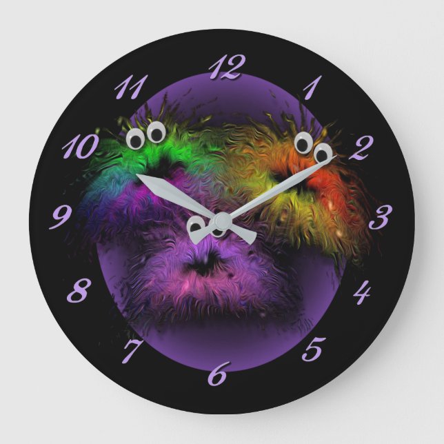 Cute Fuzzy Rainbow Critters Wall Clock (Front)