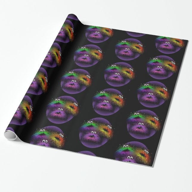 Cute Fuzzy Rainbow Critters Wrapping Paper (Unrolled)