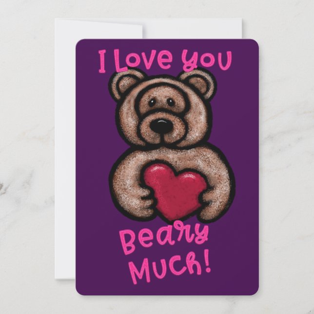 Cute Fuzzy Teddy Bear Valentine  Holiday Card (Front)