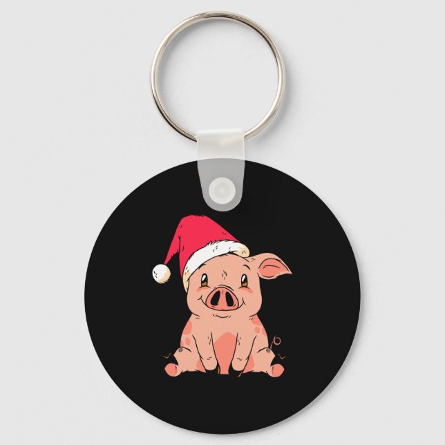 Cute G With Santa Claus Hat Christmas Long Sleeve  Keychain (Front)
