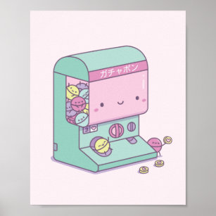 Cute Gachapon Capsule Toy Machine Japan Doodle Poster