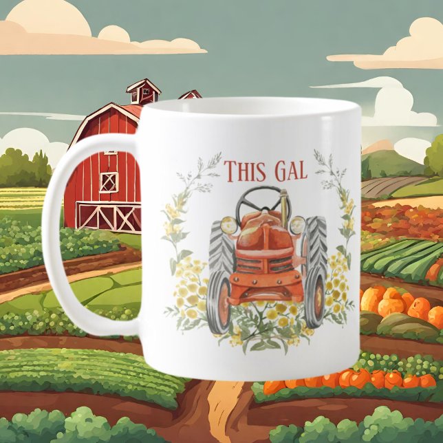 cute gal loving tractor add text  coffee mug (Creator Uploaded)