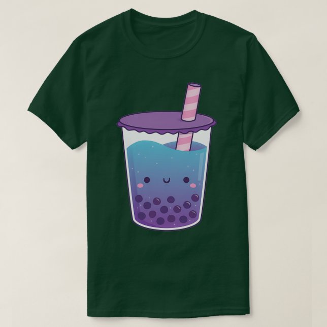 Cute Galaxy Butterfly Pea Flower Boba Tea Doodle T-Shirt (Design Front)