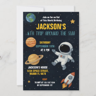Cute Galaxy Rocket Party Invite
