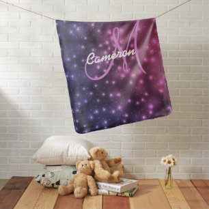 Cute Galaxy Stars Gender Neutral Monogram Baby Blanket