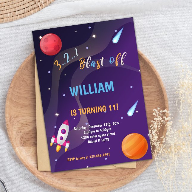 Cute Galaxy Theme for Girls Invitation (Pink Rockets Outer Space Invitations)