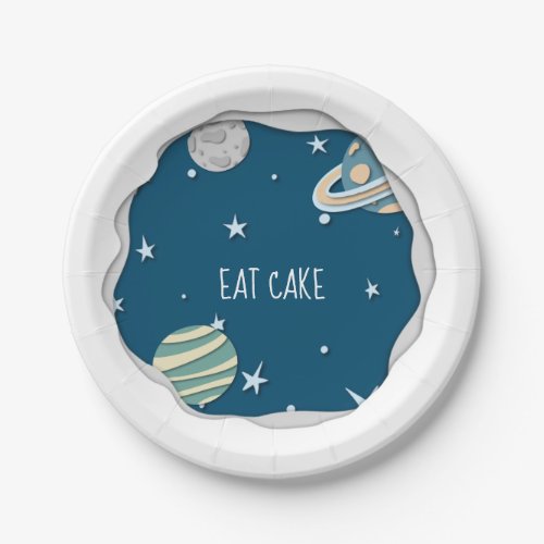 Cute Galaxy with Planets Happy Birthday Paper Plates