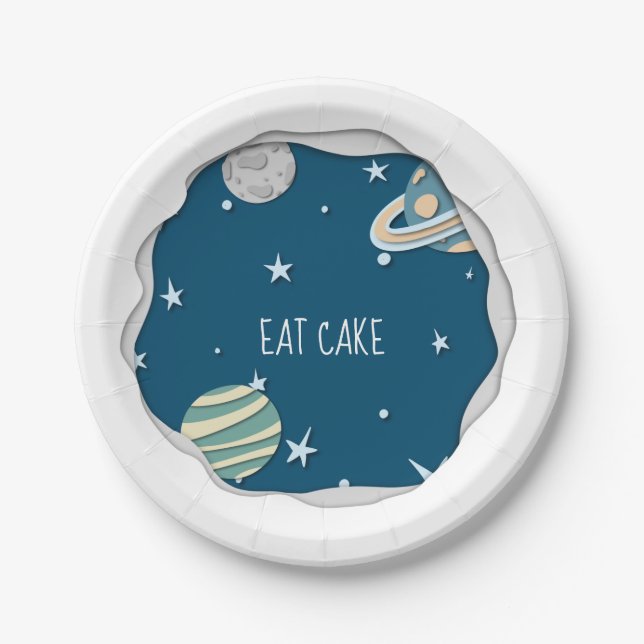 Cute Galaxy with Planets Happy Birthday Paper Plates (Front)