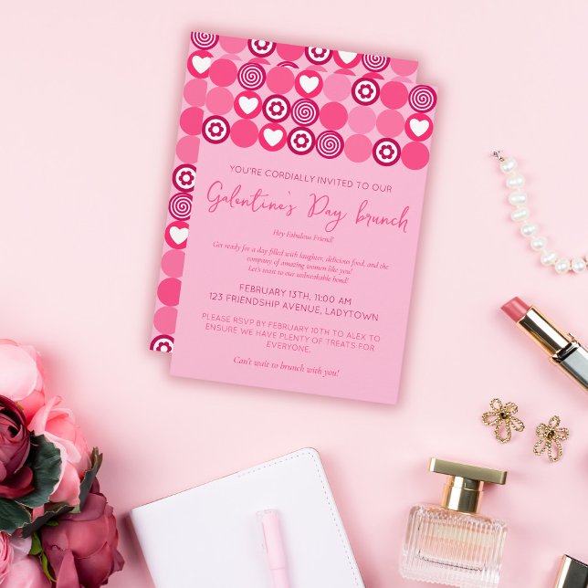 Cute Galentine’s Day Brunch Pink Heart and Flower Invitation (Creator Uploaded)