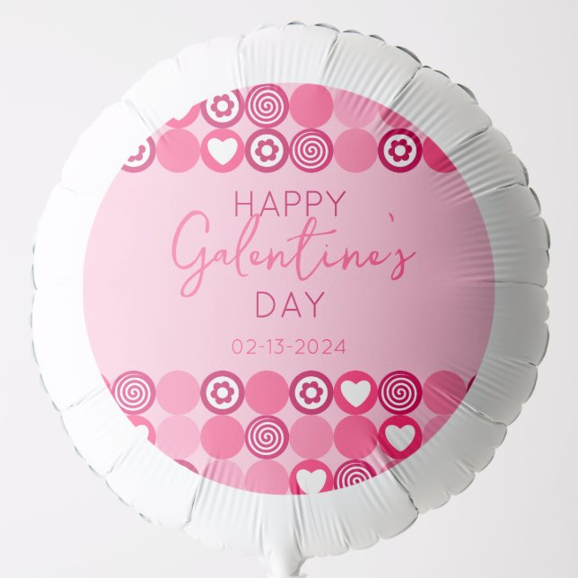 Cute Galentine’s Day Pink Heart and Flower Pattern Balloon (Front)