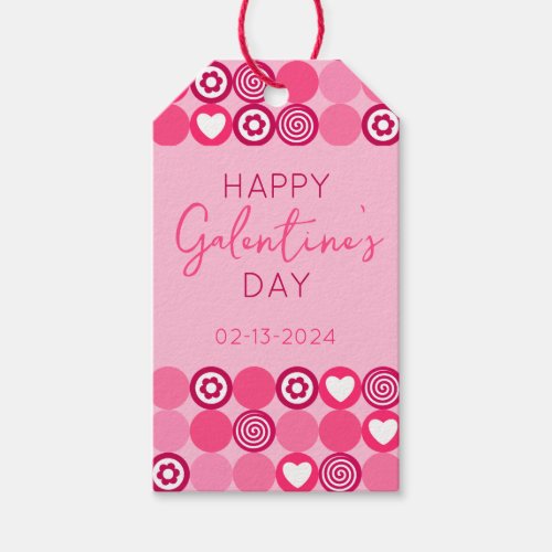 Cute Galentines Day Pink Heart and Flower Pattern Gift Tags
