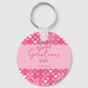 Cute Galentine’s Day Pink Heart and Flower Pattern Keychain