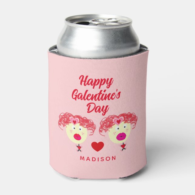 Cute Galentine's Day Best Friends Personalized Can Cooler (Can Front)