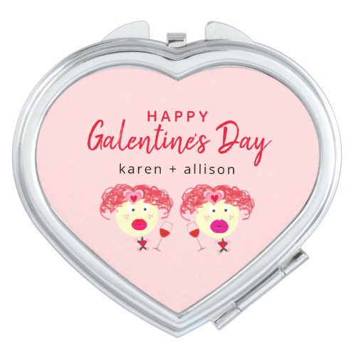 Cute Galentines Day Best Friends Pink Hearts Name Compact Mirror