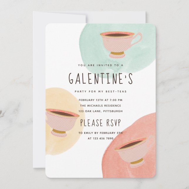 Cute Galentine's Day Best-Teas Party Invitation (Front)