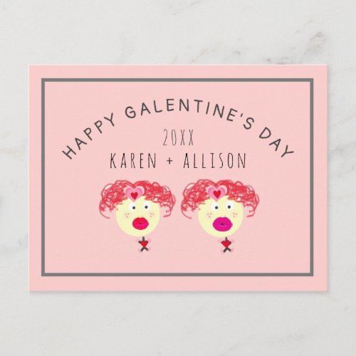 Cute Galentines Day Friend Pink Hearts Name Postcard