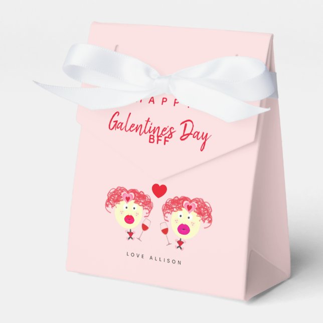 Cute Galentines Day Party BFF Blush Pink DIY Favor Boxes (Front Side)