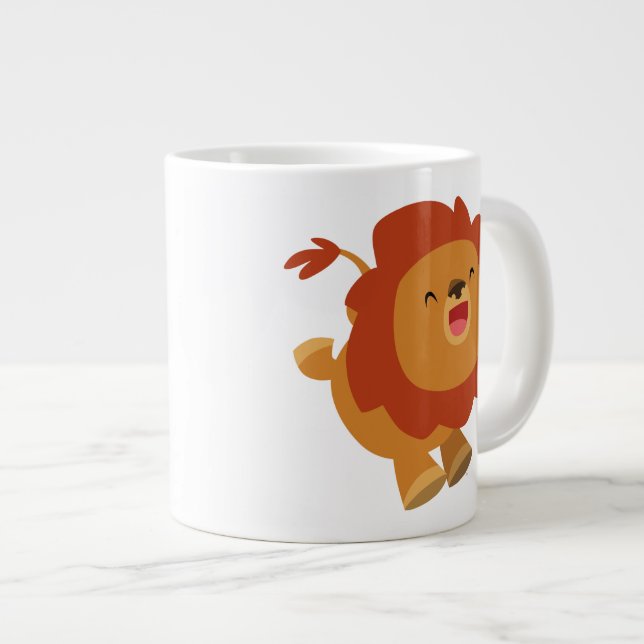 Cute Gamboling Cartoon Lion Jumbo Mug (Front Right)