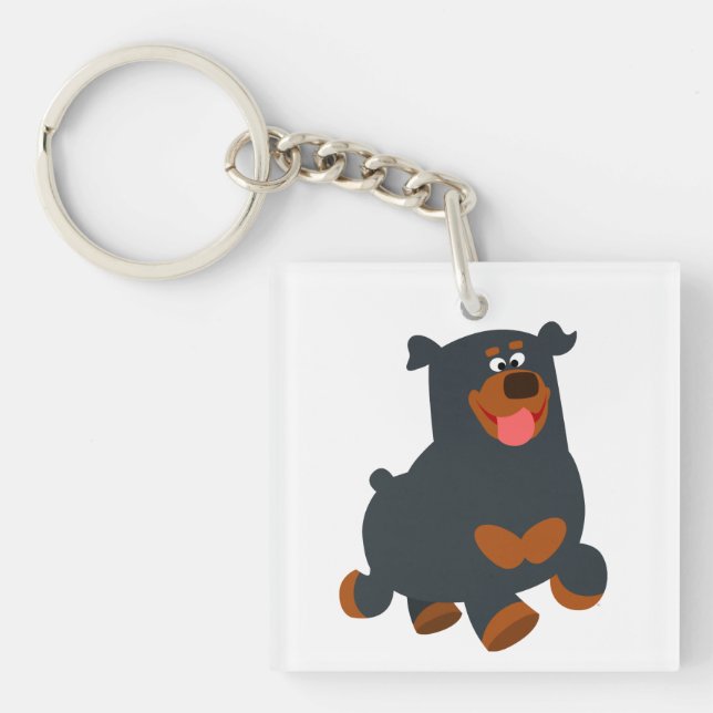 Cute Gamboling Cartoon Rottweiler Acrylic Keychain (Front)