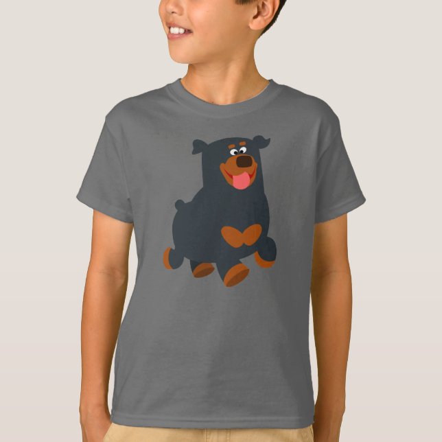 Cute Gamboling Cartoon Rottweiler Children T-Shirt (Front)