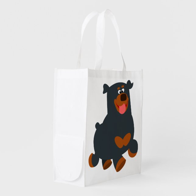 Cute Gamboling Cartoon Rottweiler Reusable Bag (Front Side)
