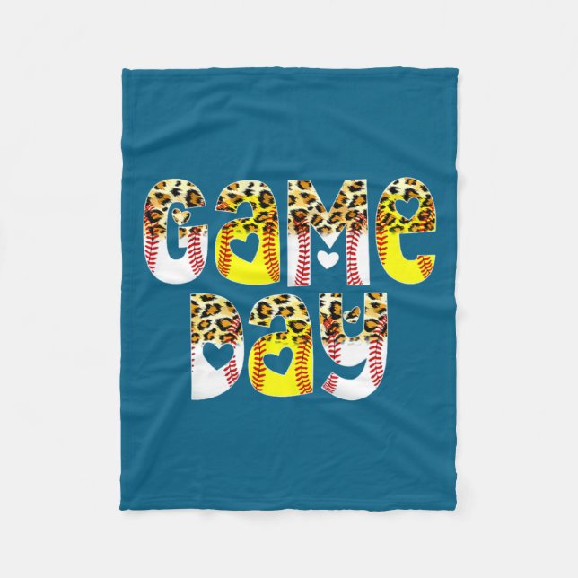 Cute Game Day Leopard Baseball Artwork Fleece Blanket (Front)