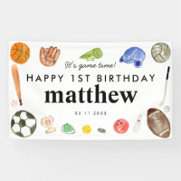 Cute Game Time Sports Balls Kids Birthday Welcome