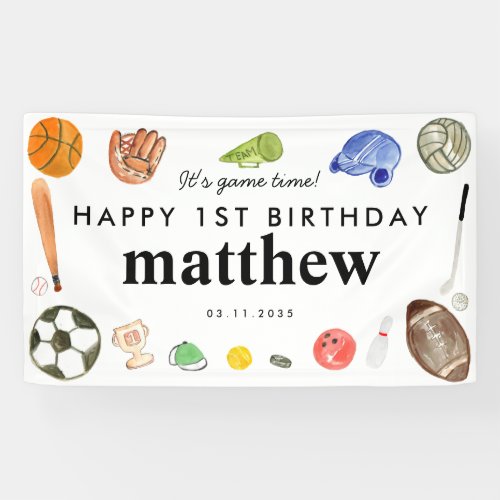 Cute Game Time Sports Balls Kids Birthday Welcome Banner