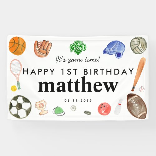 Cute Game Time Sports Balls Kids Birthday Welcome Banner