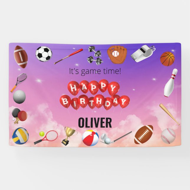 Cute Game Time Sports Balls Kids Birthday Welcome Banner (Horizontal)