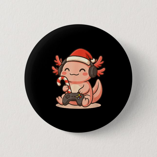 Cute Gamer Axolotl Christmas Design  Button (Front)