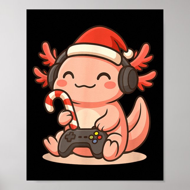 Cute Gamer Axolotl Christmas Design  Poster (Front)