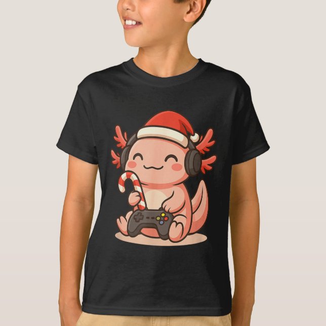 Cute Gamer Axolotl Christmas Design  T-Shirt (Front)
