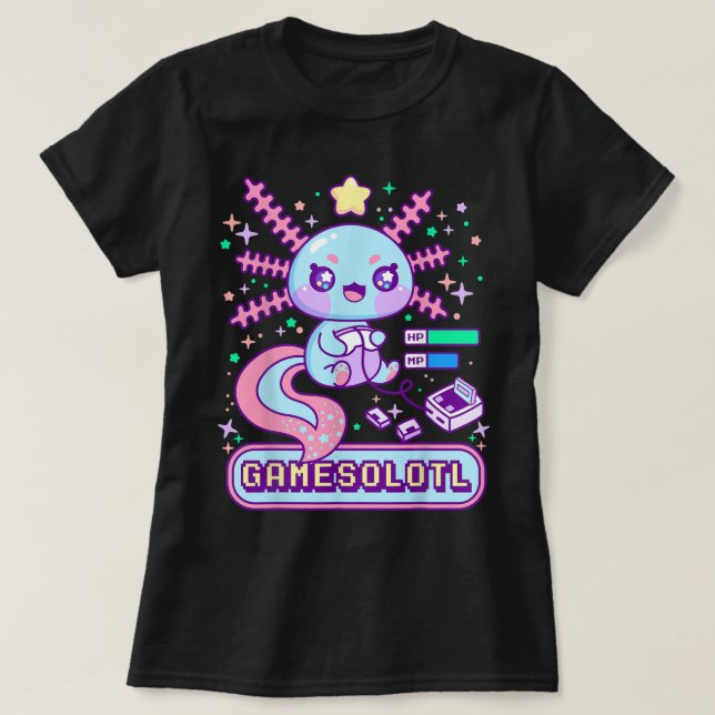 Cute Gamer Axolotl Kawaii Design T-Shirt (Design Front)