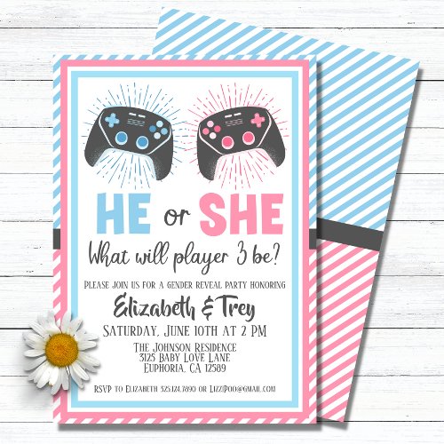 Cute Gamer Baby Gender Reveal Invitation