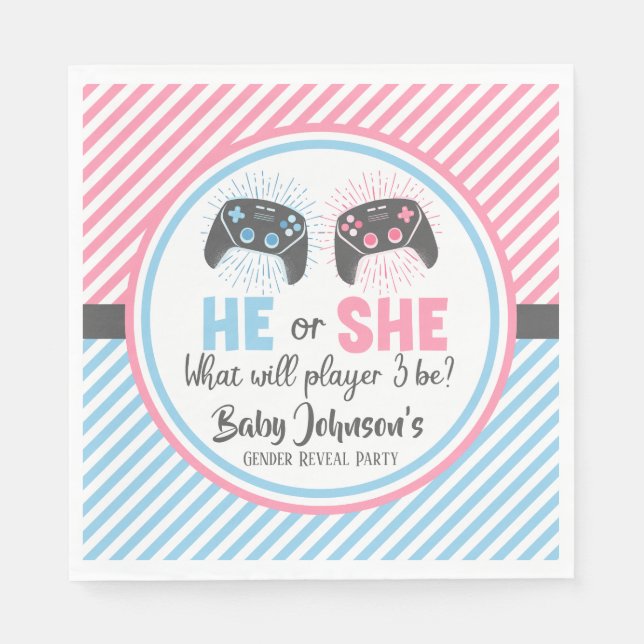 Cute Gamer Baby Gender Reveal Napkins (Front)