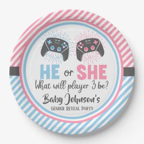 Cute Gamer Baby Gender Reveal Paper Plates