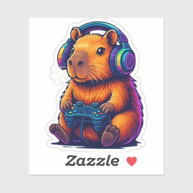 Cute Gamer Capybara — with Headset & Controller Sticker (Sheet)