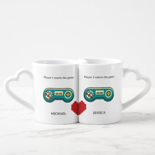 Cute Gamer Couple Geek Love Funny Valentines Day Coffee Mug Set