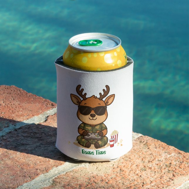 Cute Gamer Deer “Game Time” Accent  Can Cooler (In Situ Pool)
