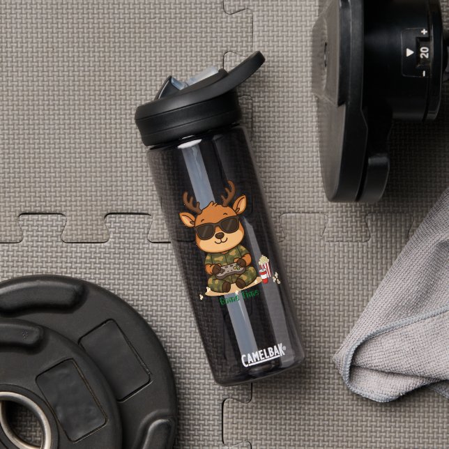 Cute Gamer Deer “Game Time” Accent  Water Bottle (Gym (Rotated))