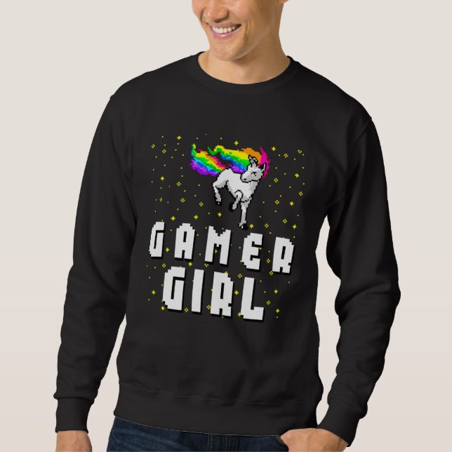 Cute Gamer Girl Galaxy Rainbow Unicorn Video Game  Sweatshirt (Front)