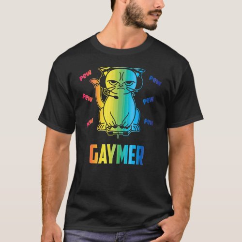 Cute Gaming Cat Gay Gamer Gaymer Video Game Lgbt P T_Shirt