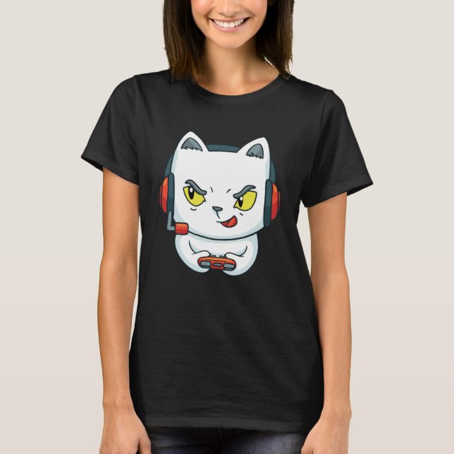 Cute Gaming Cat Video Game T-Shirt (Front)