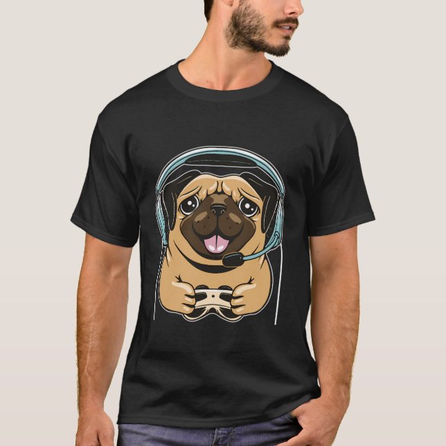Cute Gaming Dog Video Game Pc Computer Video Game T-Shirt (Front)