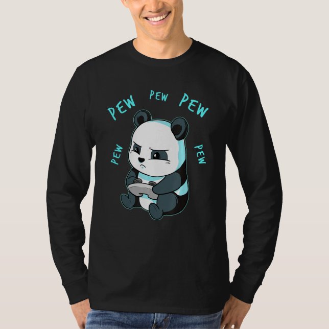 Cute Gaming Panda Pew Video Game Computer Player T-Shirt (Front)