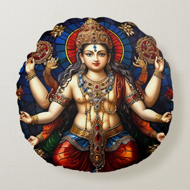 Cute Ganesh Blue Elephant God Round Cushion Pillow (Front)