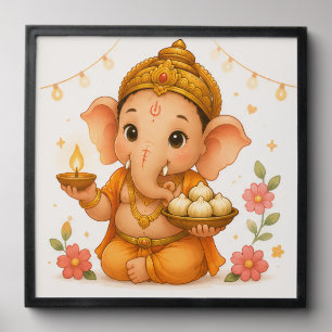 Cute Ganesha Diya Modak Ganesh Chaturthi Peel And Stick Photo Tile