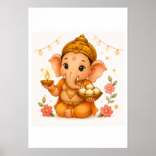 Cute Ganesha Diya Modak Ganesh Chaturthi Poster