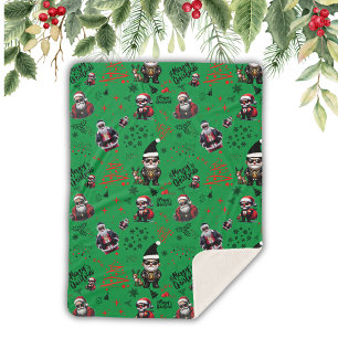 Cute Gangster Santa Merry Christmas on Green Sherpa Blanket